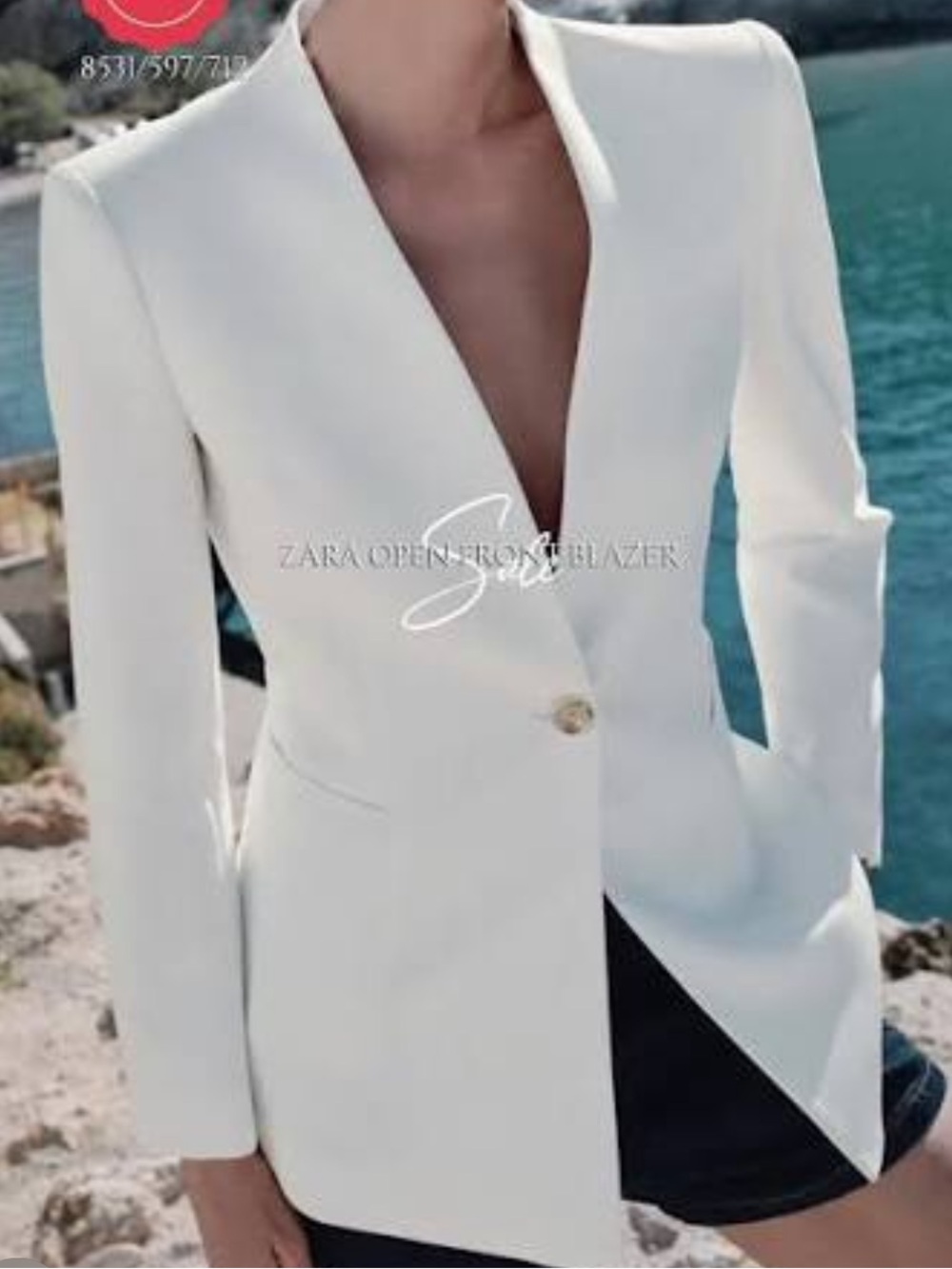 Zara Cream Open-Front Single-Button Blazer